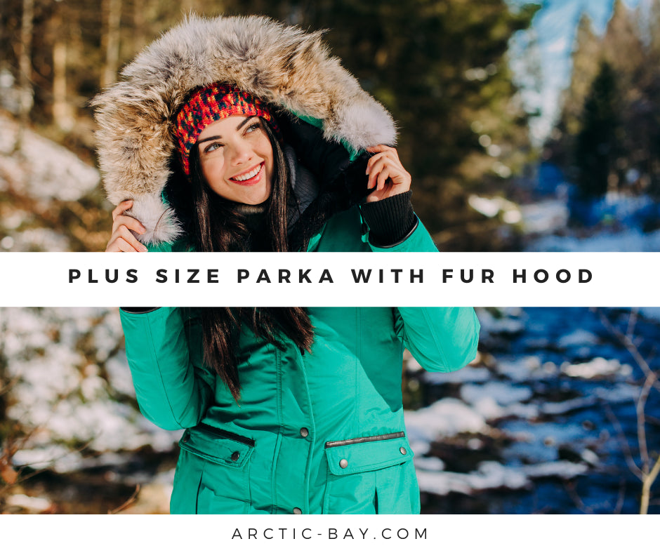 Plus Size Parka With Fur Hood