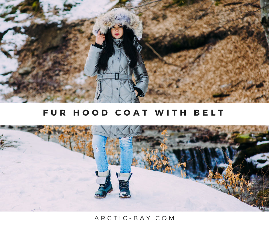 Fur Hood Coat With Belt