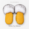 Arctic Bay yellow leather mittens with white fur cuffs