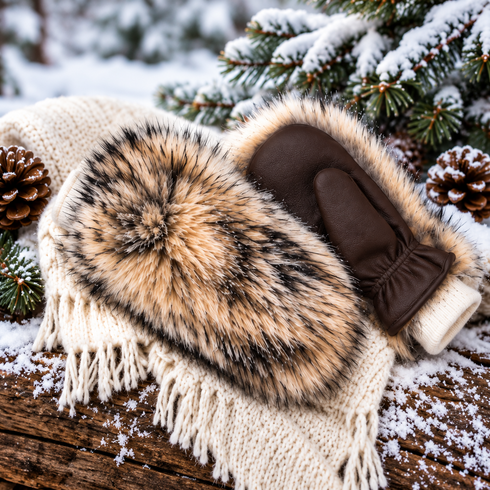Arctic Bay Brown Fur Mittens - winter lifestyle