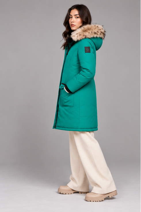Arctic Bay Mirabella Parka in green side view