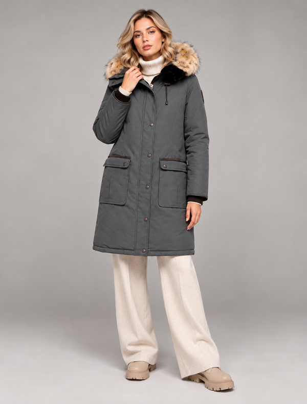 Arctic Bay Mirabella Parka in Steel Grey front view