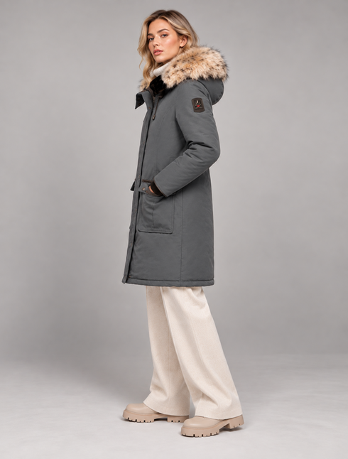 Arctic Bay Mirabella Parka in Steel Grey side view