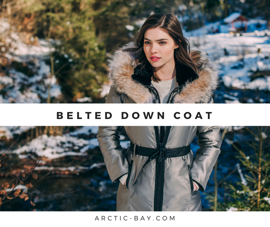 Belted down parka shop
