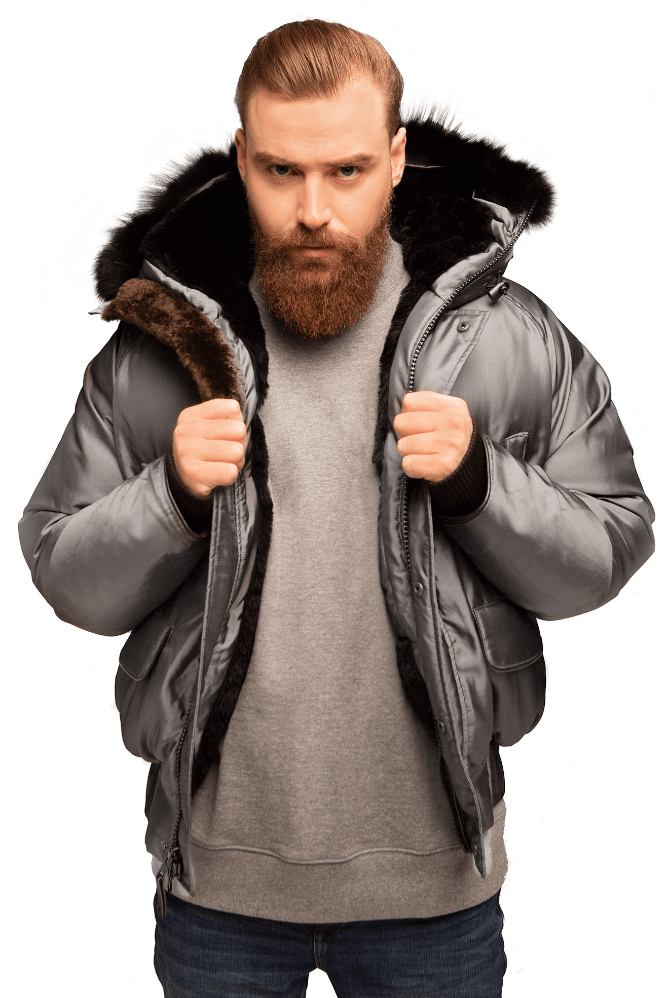 Hooded sales fur bomber